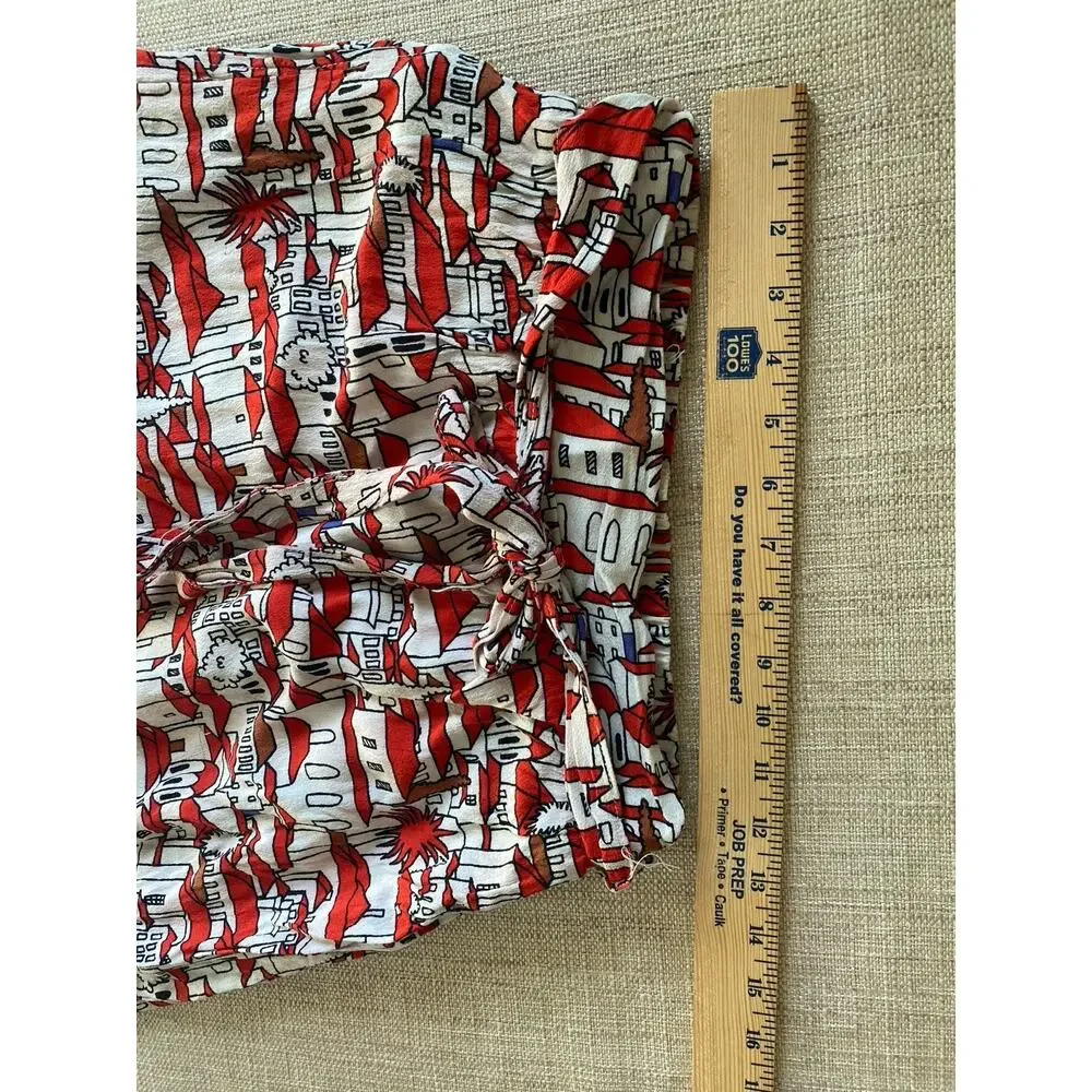 Porridge Anthropologie Skirt XS Red White European Village Print Elastic Waist